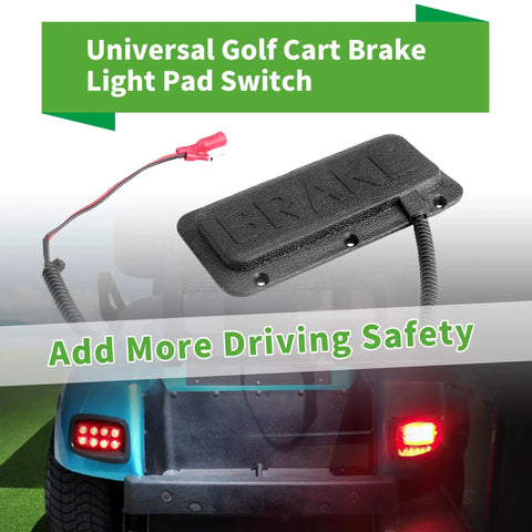 Built Like A Tank Premium Quality Universal Golf Cart Brake Light Switch Pad Mount, showing black plastic switch with wires.
