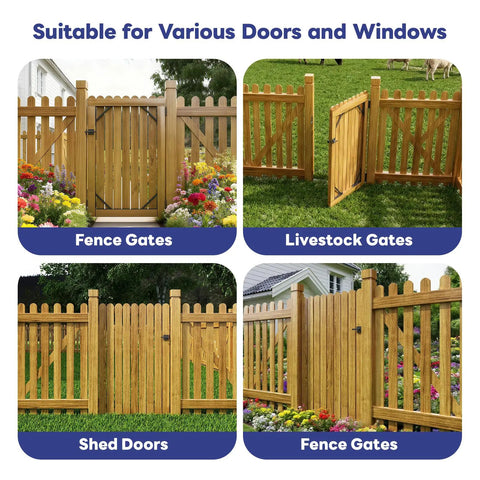 Heavy Duty Gate Bracket Kit For Wood Fences, Anti Sag Gate Building Set With Right Latch, Rust Proof Black Steel Corner Braces For 2x4 Lumber, All In One Hardware For Garden Shed And Driveway Gates