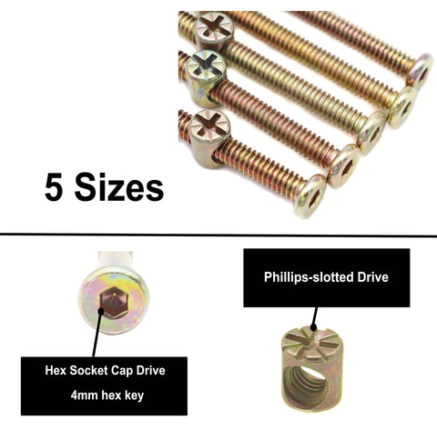 Crib Screws Hardware Replacement Kit For Cot Chairs And Furniture 100 Pieces Of 1/4-20 Bolts And Barrel Nuts With Wrench