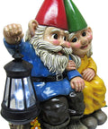 Light Of Our Love Gnome Couple Solar Lantern Statue Cute Outdoor Yard Decor Sitting On Log With Yellow And Blue Lights Sun Powered Garden Accent For Patio Or Lawn