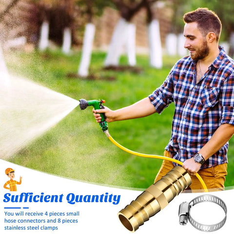Man using garden hose with 12 Piece Hose Repair Kit With Brass Barb Fittings For 5/8 To 3/4 Inch Hoses Garden Water Hose Connectors