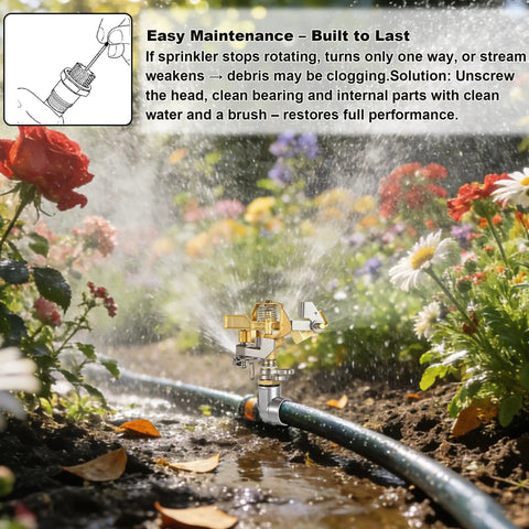 Two Pack Heavy Duty Brass Impact Sprinklers On Spike Base With Aluminum Alloy Stand Adjustable 360 Degree Coverage For Yard Lawn Patio Garden Irrigation
