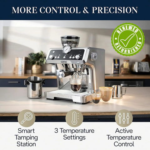 Level Up Your Brew Game With This Certified Renewed Barista Espresso Machine Featuring An Integrated Burr Grinder And Smart Tamping Station For Kickin Daily Shots That Hit Different - showcasing smart tamping station and temperature controls.