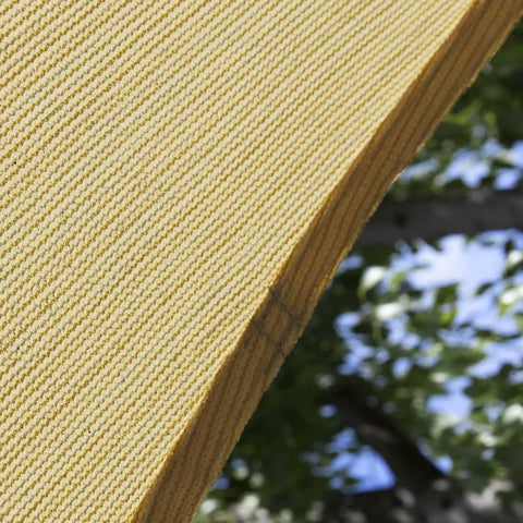 Keepin It Cool Under The Sun Sand Beige 10x10x14 Ft Triangle Shade Sail Canopy close-up showing HDPE fabric texture and durable stitching.