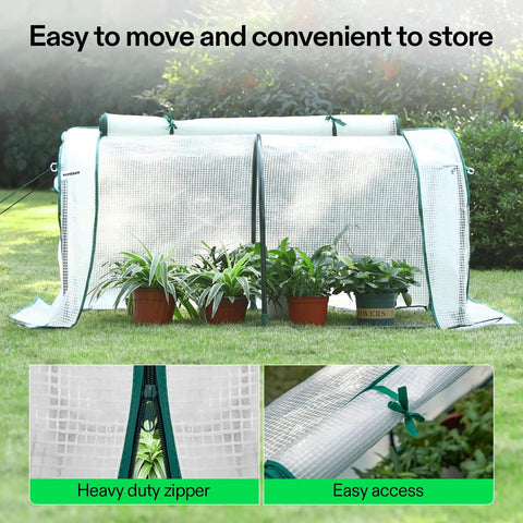 Grab-And-Go Portable Mini Greenhouse 47x23x23-Inch For Indoor Or Outdoor Plant Growing, PE Cover With Roll-Up Zipper Door, Sturdy Powder-Coated Steel Frame, Easy Setup Garden Shelter For Seedlings And Veggies