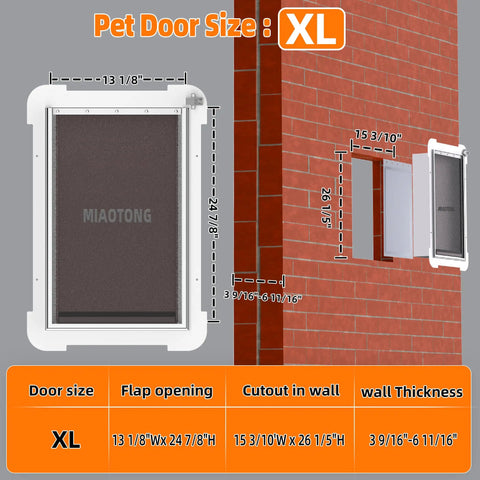 Tough Grade Aluminum Wall Mount Dog Door For Extra Large Dogs And Working Breeds Up To Two Hundred Twenty Pounds, XL size dimensions.