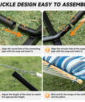 Assembly instructions for Two Person Outdoor Hammock With Stand For Lazy Summer Lounging, showing connecting pipes, chains, and pad.