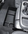 Center Console Hanging Organizer Box Fits 2019 To 2026 Chevy Silverado And GMC Sierra 1500 And 2020 To 2026 Silverado 2500HD And 3500HD Split Bench Seats Not For Bucket Seats Armrest Tray Storage, shown installed in vehicle