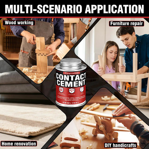Heavy Duty Neoprene Contact Adhesive With Built In Brush in multi-scenario applications for woodworking and furniture repairs.