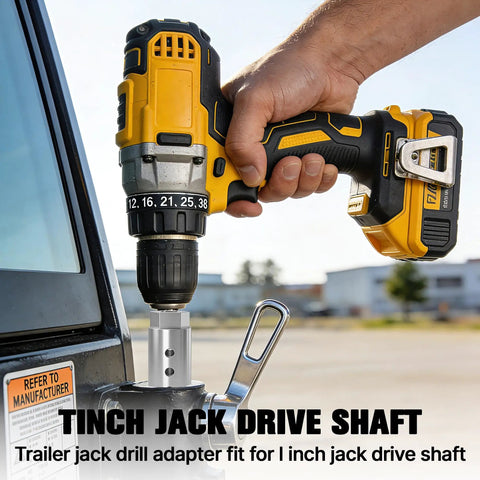 1 Inch Jack Drive Drill Adapter For Trailers, 2 In 1 Design in use with electric drill on trailer jack