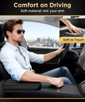 Driver using Juniper Leather Center Console Cover For Tesla Model Y 2025 2026 And Model 3 2024 2026 Soft Touch Armrest Cover