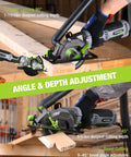 Compact 5.8 Amp Circular Saw With Parallel Guide Delivers 3500 RPM For Wood PVC Tile And Cement Block Cuts shown cutting wood