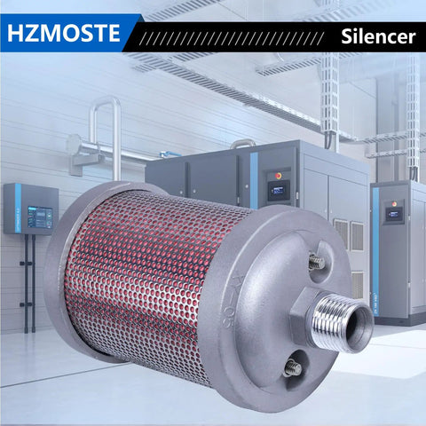 Exhaust Silencer For Air Compressors Dryers And Vacuum Pumps With One Half Inch NPT Male Connection installed on industrial equipment