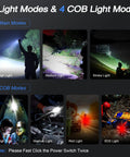Image showing 7 modes of the Rechargeable 99,000 Lumen LED Flashlight Pack in use, highlighting different light settings and environments.