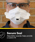 Person wearing N95 Disposable Respirator With VFlex 9105 Particulate Mask, secure seal and adjustable nose clip.