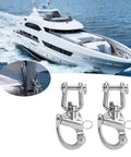 Top Shelf 316 Stainless Steel Snap Shackles With Swivel Rotating Eye And No Hassle Quick Release Design For Heavy Duty Sailboat Rigging Yacht Halyards And Rugged Industrial Deck Hardware 128 Mm with yacht in background.