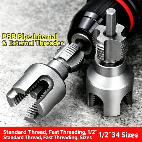 Heavy Duty Pipe Threader Kit For 1/2 And 3/4 Inch NPT Pipes With Internal External Reamer Tool, stainless steel threaders.