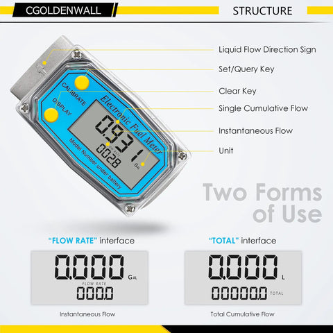 Turbine Flow Meter 1 Inch And Three Quarter Inch Digital Liquid Flowmeter For Water Diesel Kerosene Gasoline With 2 NPT Adapters