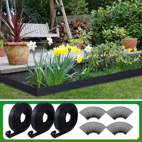 Durable 246 Ft Garden Landscape Edging Kit With Three 82 Ft Rolls Two Inch Tall Flexible Border And 216 Anchoring Spikes