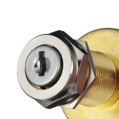 Close-up of Beefy Three-Position Heavy Duty Boat Ignition Starter Switch With Brass Construction Fits Panels Up To One Inch