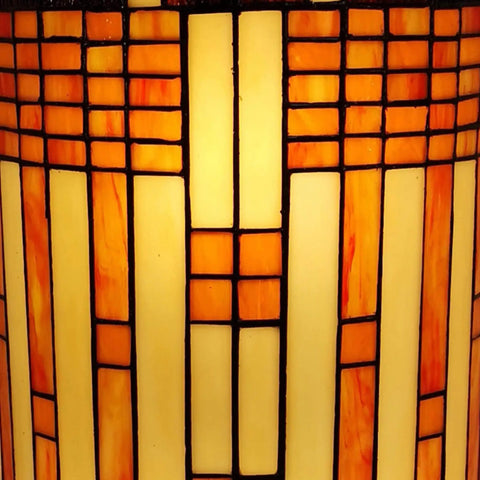 Close-up of Tiffany Style Wall Lamp With Brown And Yellow Stained Glass Two Light Vintage Look For Bedroom and Living Room