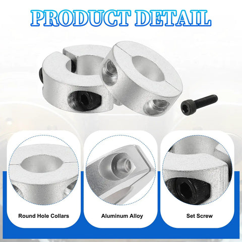 16mm Bore Double Split Shaft Collar With 35mm Outer Diameter And 12mm Thickness Aluminum Alloy Locking Collar Clamp Includes Set Screw And Hex Wrench Industrial Grade Pack Of 2 For Machine Tools Conveyors Auto Assembly Lines, aluminum set screw detail