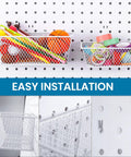Pegboard Wire Basket Set For Hanging Wall Organization, 3 Size Bins For Pegboards And Slatwalls, White Multi Pack installation view