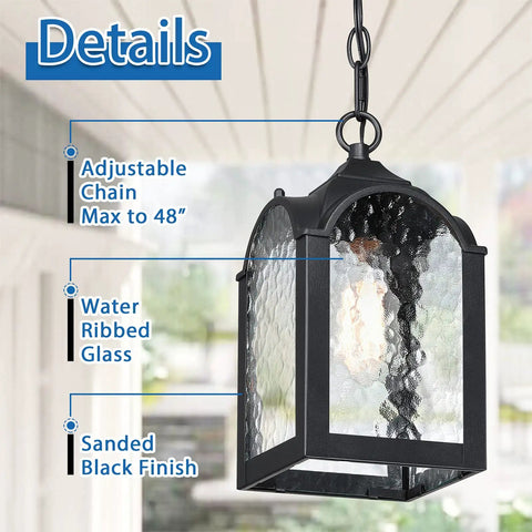 Waterproof Outdoor Pendant Light With Adjustable Chain In Black Finish Modern Farmhouse Exterior Hanging Porch Light