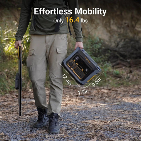 Person holding FlashSpeed 600 Portable Power Station 499Wh LiFePO4 Battery, 600W AC Output, in outdoor setting