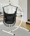 Built To Last Hammock Chair Stand For Indoor And Outdoor Use Heavy Duty Steel C Stand With White Finish Supports Up To 350 Lbs Easy Assembly Frame Holder For Hanging Egg Chair Stand Only in living room