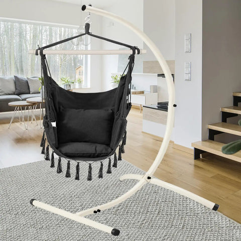 Built To Last Hammock Chair Stand For Indoor And Outdoor Use Heavy Duty Steel C Stand With White Finish Supports Up To 350 Lbs Easy Assembly Frame Holder For Hanging Egg Chair Stand Only in living room