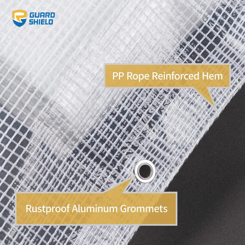 Close-up of 12x16 Ft Clear White Heavy Duty Tarp For Greenhouse And Outdoor Garden All Weather Poly Cover with grommets