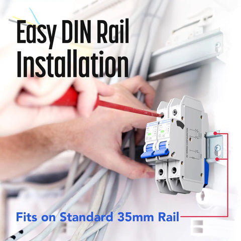 Installing 10 Amp C Curve DIN Rail Mount Mini Circuit Breaker UL489 Listed For 277VAC And 60VDC, easy install on 35mm rail.