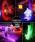 Bright color landscape lights illuminating trees and Halloween decorations for Solar Spotlights Outdoor 600LM Set Of 2 Waterproof Landscape Lights For Yard Pathway Driveway Pool Garden Wall Decor In Ground Stakes Cool White That Really Lights Up.