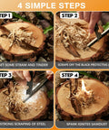 Four steps using Handmade Wooden Handle Three Eighths Inch Thick Ferro Rod Fire Starter Kit With Striker And Umbrella Rope.