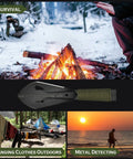 Ultralight Camping Trowel Shovel Multitool With Saw And Ruler, Portable Survival Spade for Hiking, features with campfire and tents.