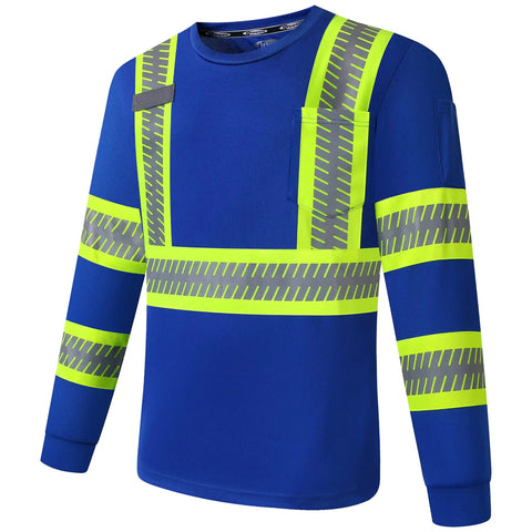 Hi Vis Long Sleeve Safety T Shirt With Reflective Strips Neon Trim For Men And Women Breathable Polyester Birdseye Mesh