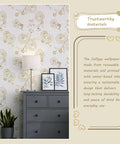 Gold And White Floral Peel And Stick Wallpaper Self Adhesive Removable Covering For Bedroom 393x17.3 Inches Vinyl Roll Easy Install