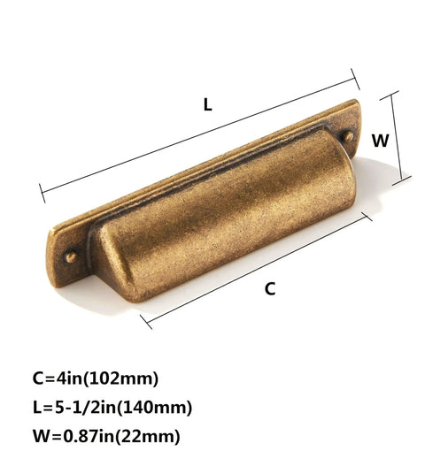 Ten Pack Vintage Cabinet Pulls In Antique Brass With Four Inch Center To Center Spacing And Five And A Half Inch Overall Length Zinc Alloy Kitchen Hardware Drawer Handles Cup Knobs Set For Cabinets And Furniture