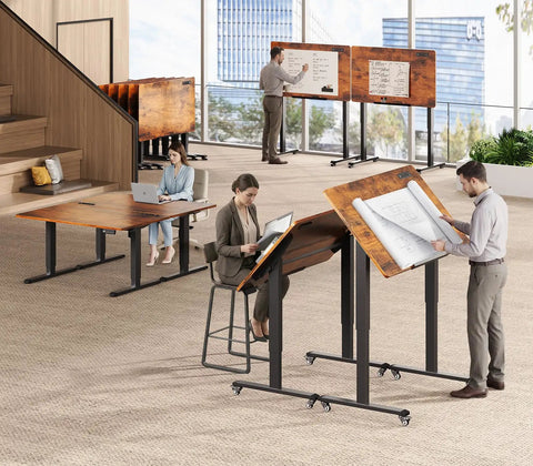 Massive 47 X 24 Inch Electric Standing Desk With 180 Degree Tiltable Mobile Rising Adjustable Height Workstation used in office.