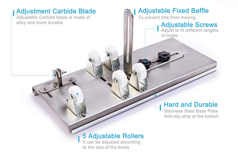 Glass Bottle Cutter Upgraded Tool Kit For Cutting Wine Beer Liquor Champagne Bottles Pro Diy Machine With 5 Support Wheels And Diamond Carbide Blades For Round Bottles Stainless Steel Bottom Plate