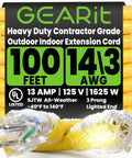 100 Ft Outdoor Extension Cord 14 Gauge 3 Conductor SJTW Beefy Heavy Duty 3 Prong Power Cable With Lighted End Waterproof