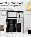 10 Cup Drip Coffee Maker With Hot And Cold Multi Serve Brewer, Timer And Auto Start, Stainless Steel on kitchen counter