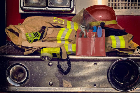 4 Pocket Firefighter Tool Pouch For Police Belts And EMS Glove Pouch, fits in turnout, made from rubberized nylon, holds tools