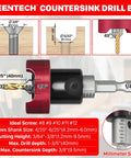 Straight Ahead Heavy Hitter 3/8 Shank Carbide Tipped Countersink Drill Bit with measurements and specifications for ideal screw sizes.