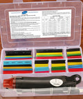 Open storage box with 328 pcs of heat shrink tubing and 300W mini heat gun, part of Dope Wire Heat Shrink Tubing Kit.