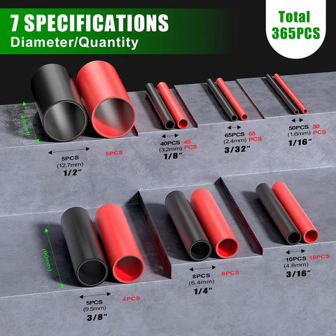 Waterproof Heat Shrink Tubing Kit With Adhesive Lined Dual Wall Tubes 365 Pieces Three To One Shrink Ratio Works For Wires
