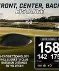 Swami 7000i Touchscreen Golf GPS Rangefinder showing front, center, back distances on course, 158 yards to center