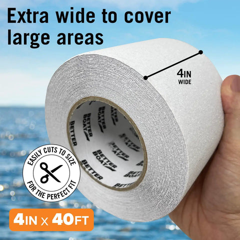 Outdoor Stair Tread Tape Non Slip 4 Inch By 40 Foot White Roll Waterproof Traction Tape For Steps Decks Boats Ladders And Floors