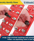 Thread Checker And Bolt Gauge For Metric And Standard Threads With Rustproof SUS304 Bolts And 6061 Aluminum Base Pro Grade Nut And Bolt Identifier Tool For Quick Go No Go Fits showing high-contrast markings.